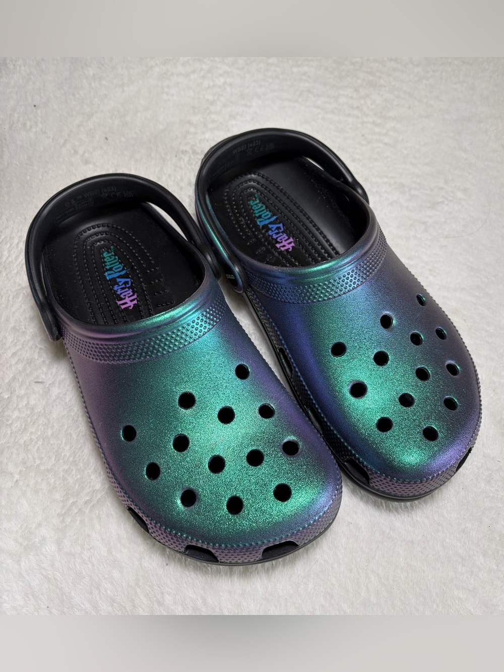 CROCS Harry Potter Kids Iridescent Navy-Green Foam Clogs Sz M6 - W8
